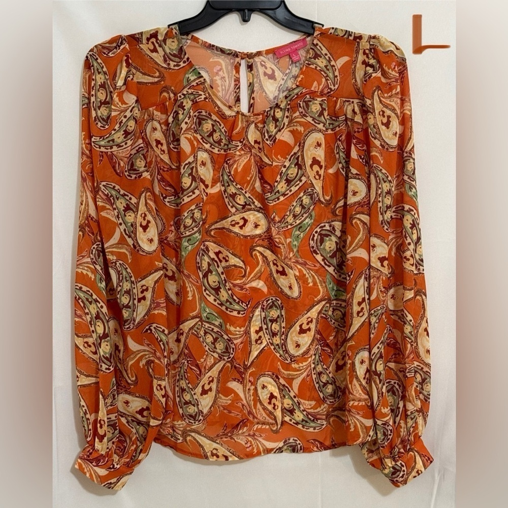 Flying Tomato Orange Long Sleeve Blouse Relaxed Fit